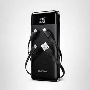 Power Bank with Cords Wires, Slim 10000mAh